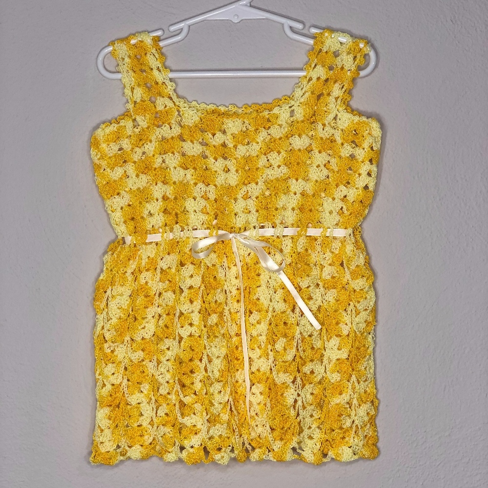 two-toned yellow crochet dress